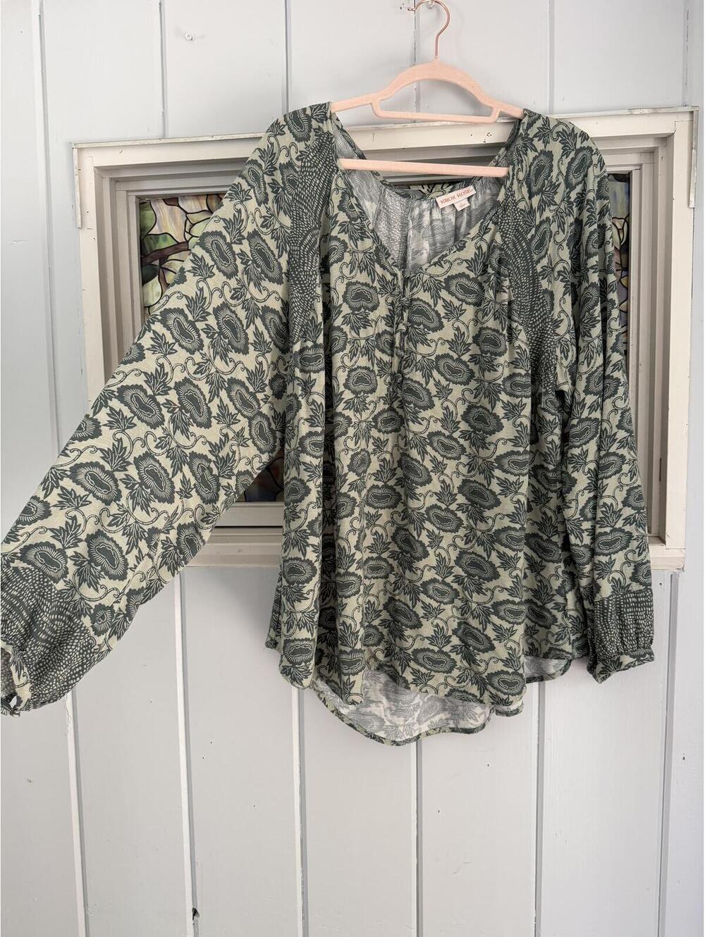 Knox Rose green Long Sleeve Floral Print Blouse Size L
